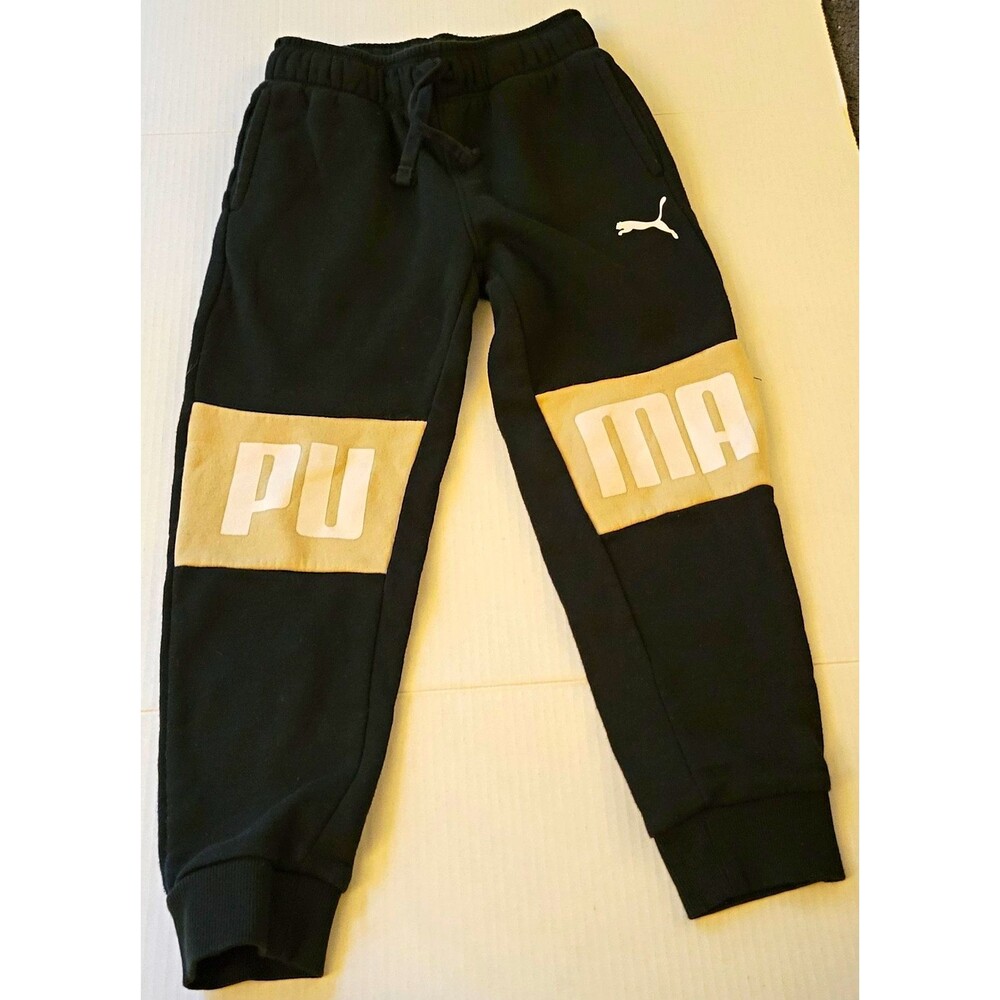 PUMA Boys Size 8 Black Logo Jogger Pants Drawstring Elastic Waist